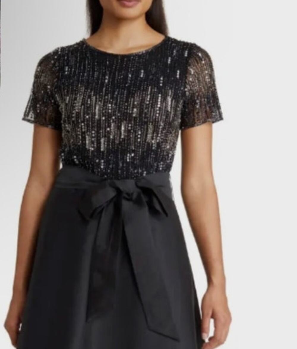 Pisarro Nights Sequin Bodice A Line Midi Dress Formal Wedding Guest Size 2